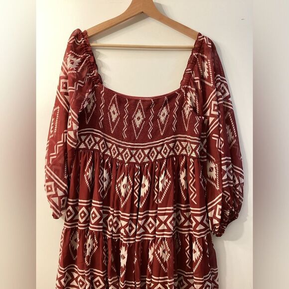 Sachin & Babi Lola Dress Crimson Red Aztec Border Print Cocktail Evening Party - Picture 4 of 14